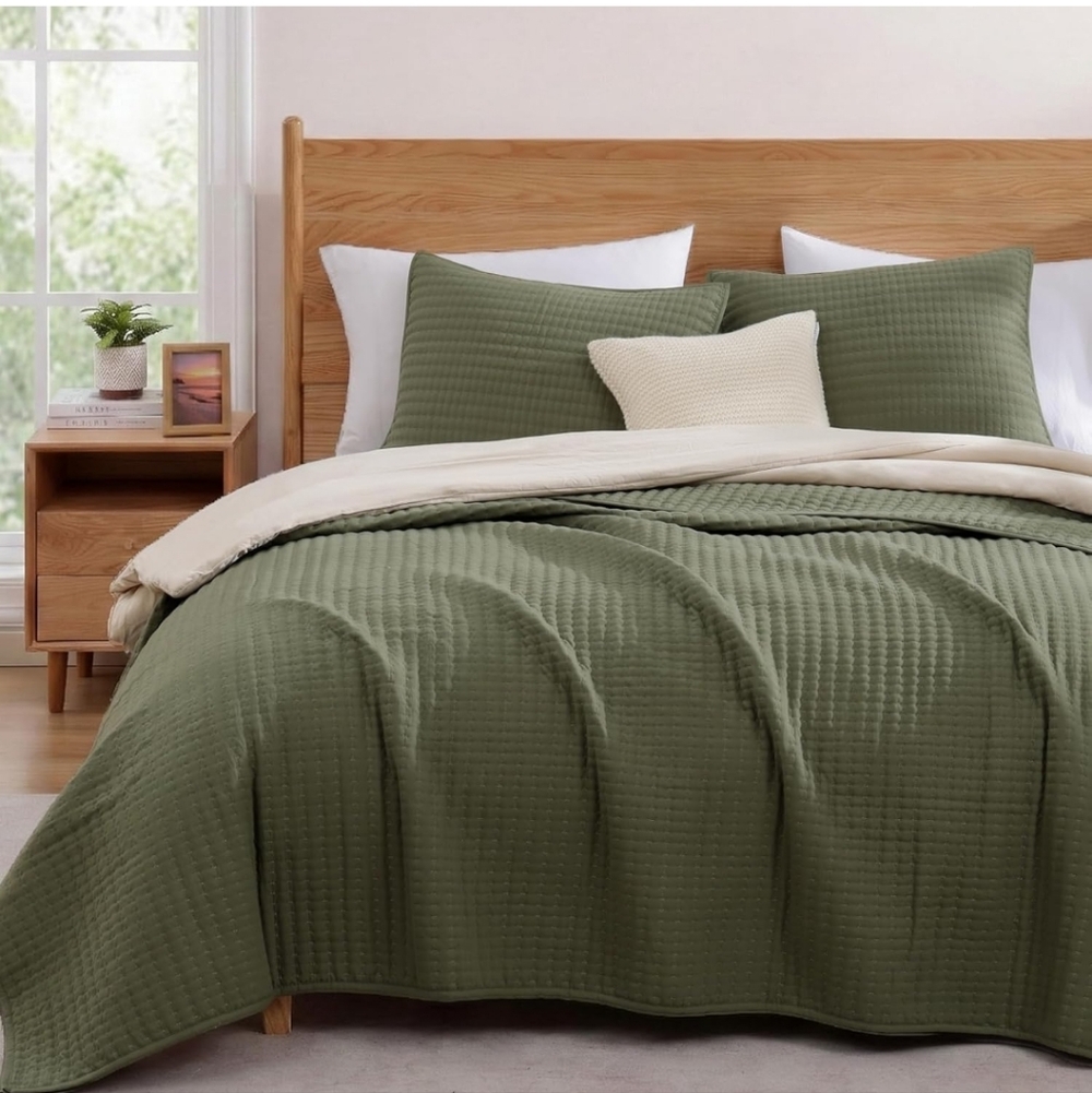 WRENSONGE Twin Quilt-2 Pieces Lightweight Bedspreads Olive Green Twin Quilt Bedd